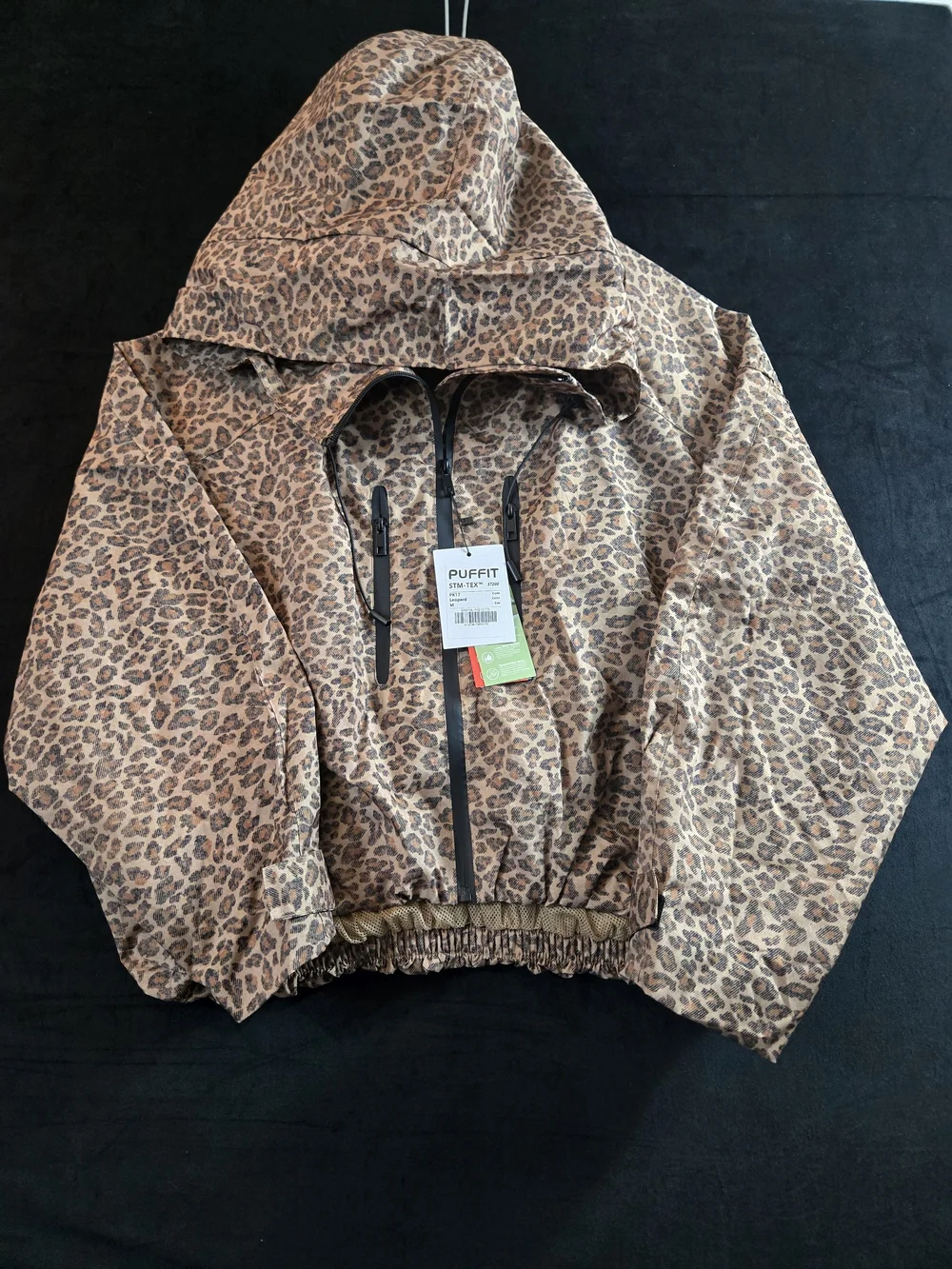 PUFFIT STM-TEX Leopard Print Short Oversized Rain Jacket Medium